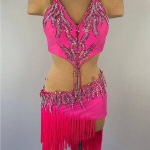 Pink Embellished Mini Ballroom Dress Set